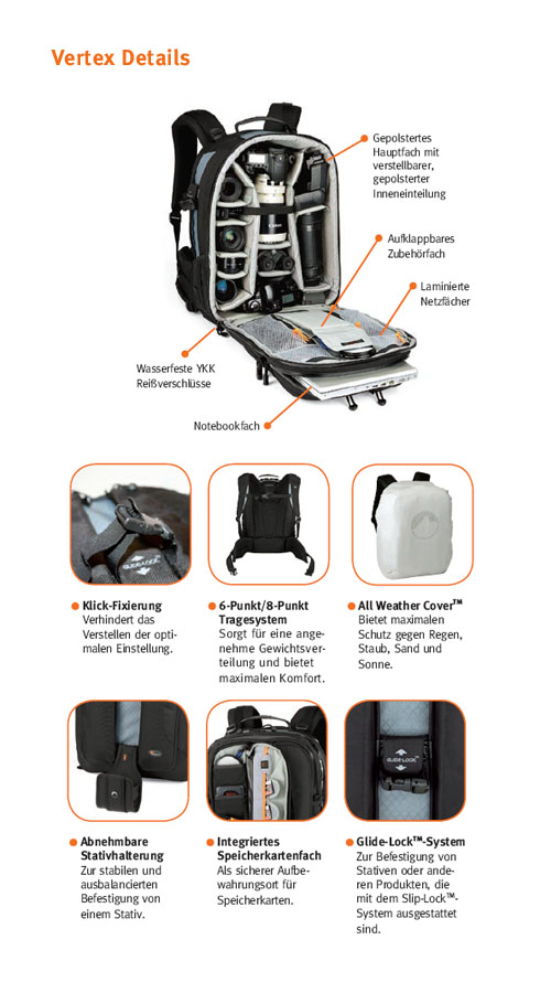 Details des Lowepro Fotorucksack Vertex 300 AW